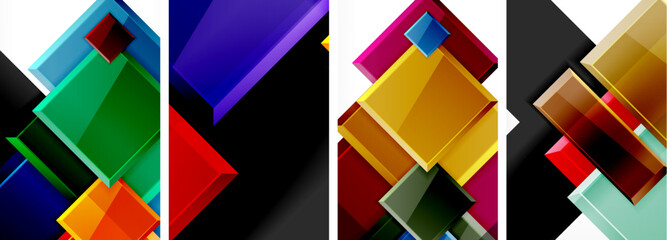 Color glass glossy square composition poster set for wallpaper, business card, cover, poster, banner, brochure, header, website