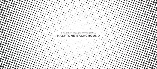 Radial gradient halftone background horizontal vector design dotted black color fit for social media post, poster elements, banner, and more