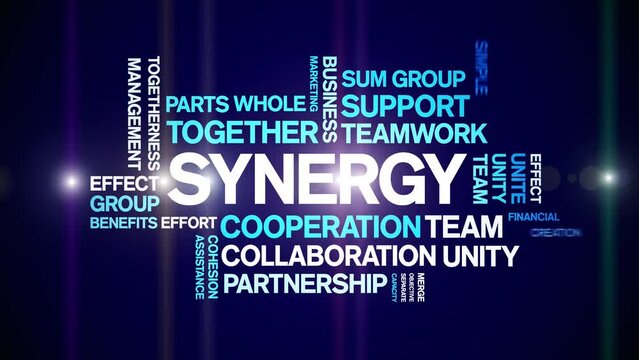 Synergy animated word cloud;text design animation tag kinetic typography seamless loop.
