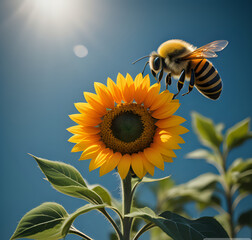 Nature Landscape Background Postcard Digital Photography Banner Website Flyer Ads Gift Card Template. sunflower and bee
bee pollination created with Generative Ai