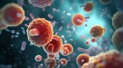 Virus cells abstract science concept, medical research background