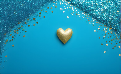 A small gold heart on a sparkling soft blue background. Generative AI