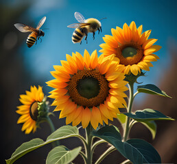 Nature Landscape Background Postcard Digital Photography Banner Website Flyer Ads Gift Card Template. sunflower and bee
bee pollination created with Generative Ai
