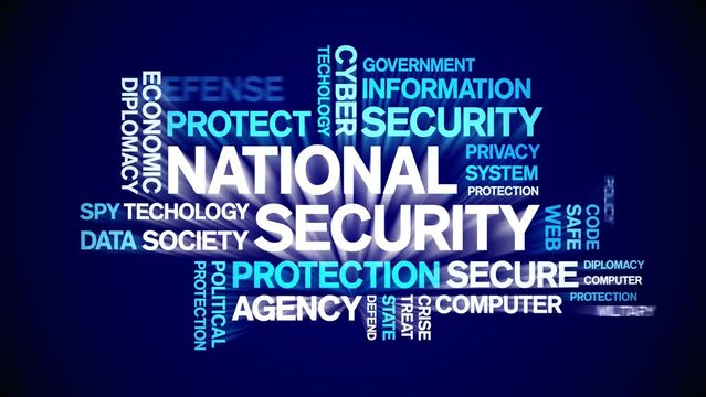 National Security animated word cloud;text design animation tag kinetic typography seamless loop.
