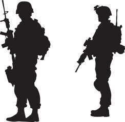 Naklejka premium Set of Soldier and army force black silhouette 