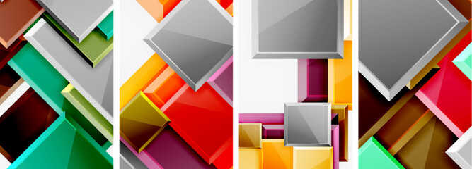 Color glass glossy square composition poster set for wallpaper, business card, cover, poster, banner, brochure, header, website