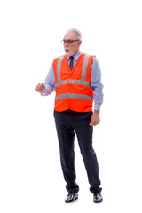 Old male architect isolated on white