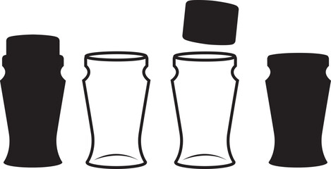 Cork Stopper Glass Vial Jars, black isolated silhouettes set