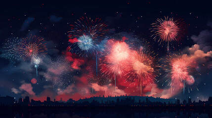 Beautiful fireworks background at night for holiday decoration