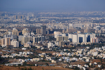 Fototapeta premium 19 January 2024, Cityscape Skyline, Cityscape of Pune city view from Bopdev Ghat, Pune, Maharashtra, India.