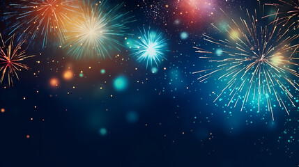 Fototapeta premium Beautiful fireworks background at night for holiday decoration