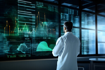 doctor in front of a screen analyzing graph.
