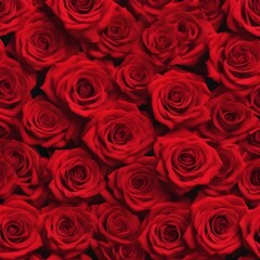 Valentine's Day Concept Red roses flower on red background. Copy space. Flower frame. Top view. High quality photo. Generative AI