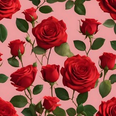 Valentine's Day Concept Red roses flower on red background. Copy space. Flower frame. Top view. High quality photo. Generative AI