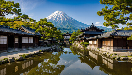 昔の日本の風景 - obrazy, fototapety, plakaty