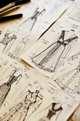 Generative AI illustration of fashion garment design drawings