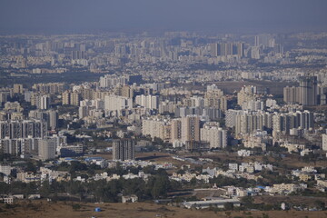 19 January 2024, Cityscape Skyline, Cityscape of Pune city view from Bopdev Ghat, Pune, Maharashtra, India.