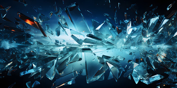 Glass Shards Explode and Shatter in the Air. Broken Glass with Mesmerizing Cracks Effect