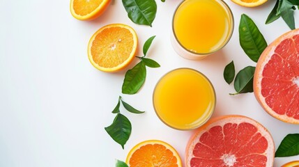 Orange and grapefruit juice with mint on a white textured background.
