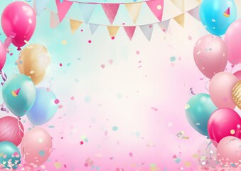 Birthday Party Card Invitation 5 x 7 Background Image Balloons Streamers Confetti Celebration