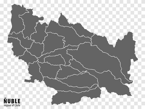 Blank map Nuble Region of Chile. High quality map Nuble with municipalities on transparent background for your web site design, logo, app, UI. Republic of Chile.  EPS10.