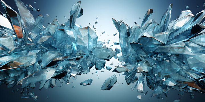 Glass Shards Explode and Shatter in the Air. Broken Glass with Mesmerizing Cracks Effect
