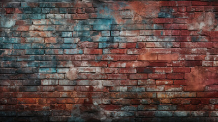 Brick wall background, rich colorful grunge texture or pattern for design. Generative ai