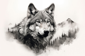 Majestic Wolf Among Mountains and Forests