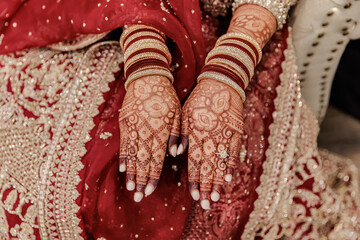 Indian bride's henna mehendi mehndi hands close up