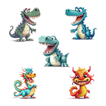 set of dinosaur cartoon characters