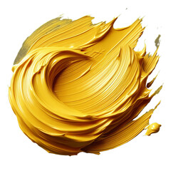 Yellow oil paint on a transparent background. Handmade oil paint brush strokes isolated over the transparent background