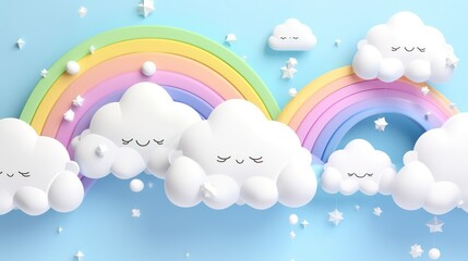 rainbow with clouds on a blue background