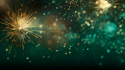 Fototapeta premium Happy New Year, burning fireworks with bokeh light background
