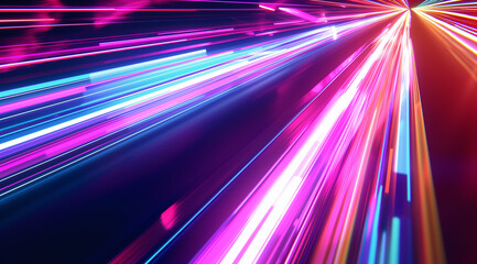 Abstract Illumination: A canvas of UHD brilliance unfolds, where neon lights and trails dance in a Vray tracing spectacle, painted in light magenta and amber strokes