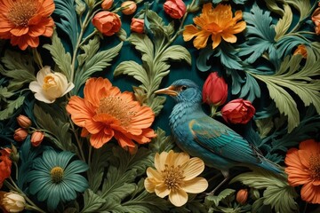 Nature's Embrace Generative AI's Bird, Rose, and Botanical Delight