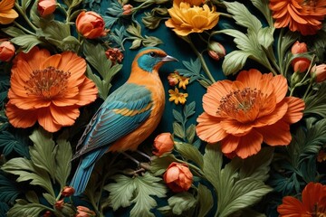 Nature's Embrace Generative AI's Bird, Rose, and Botanical Delight
