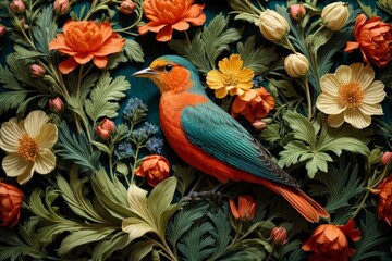 Nature's Embrace Generative AI's Bird, Rose, and Botanical Delight