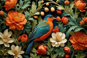 Nature's Embrace Generative AI's Bird, Rose, and Botanical Delight