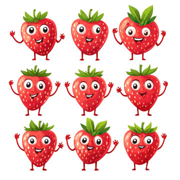 set of cartoon strawberry fruit character on a transparent background, Ai Generated Images