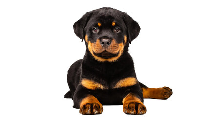 Fototapeta premium Cute Rottweiler puppy, isolated on transparent background.