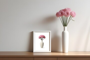 vase and wall art mockup frame