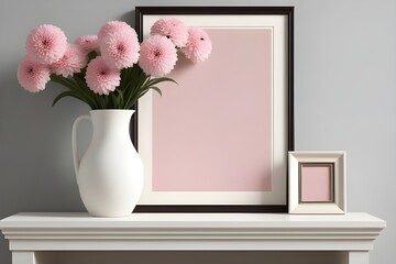 wall art mockup frame and vase flowers 