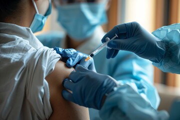 Close-up of a vaccination being administered by a medical staff