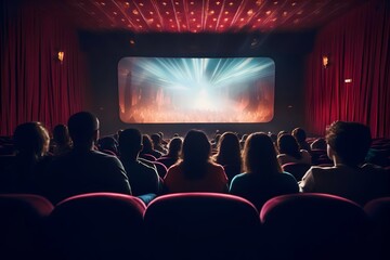 Rear view of people watching a film in the cinema