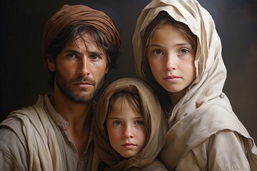 The holy family. jesus, mary, and joseph - divine christian image of sacred union - obrazy, fototapety, plakaty