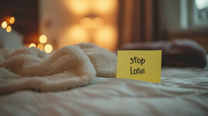 close up of a yellow note stuck on the bed with text stop loss, risk control is important for investing, stop loss or cut loss concept