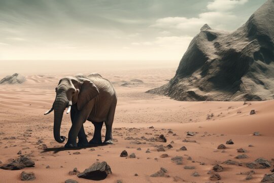 Big elephant wilderness. Grey and grownup creature strolling dried earth. Generate AI