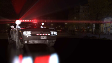 Police car at night パトカー 夜 回転灯 赤色灯 アメリカ 3D CG Rendered Images
