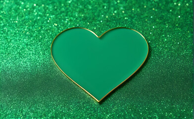 A small gold heart on a sparkling soft green background. Generative AI