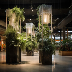 Fototapeta na wymiar Hall with flower pots created with Generative Ai